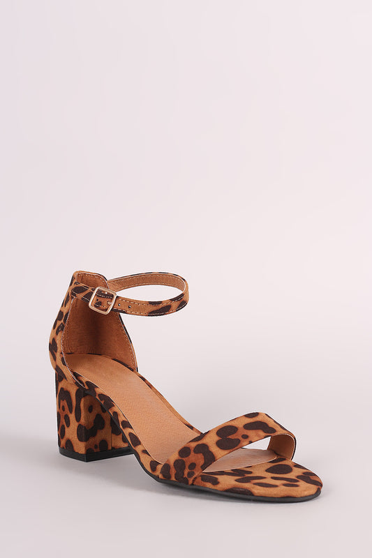 Bamboo Leopard Ankle Strap Open Toe Block Heel