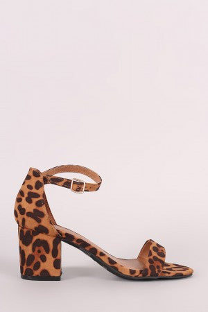 Bamboo Leopard Ankle Strap Open Toe Block Heel
