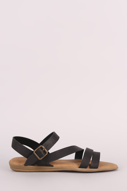 Bamboo Open Toe Asymmetric Strap Flat Sandal