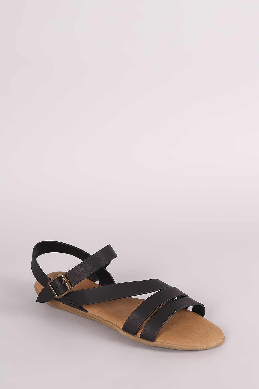 Bamboo Open Toe Asymmetric Strap Flat Sandal