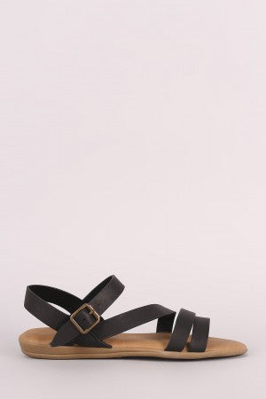 Bamboo Open Toe Asymmetric Strap Flat Sandal