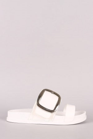 Buckled Double Band Open Toe Slide Sandal