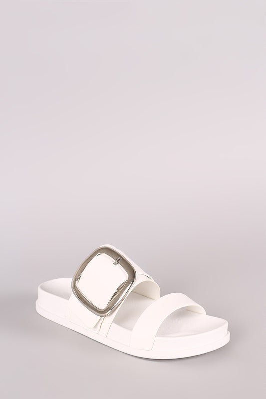 Buckled Double Band Open Toe Slide Sandal