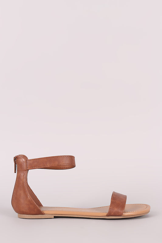 Vegan Leather Single Band Ankle Strap Flat Sandal