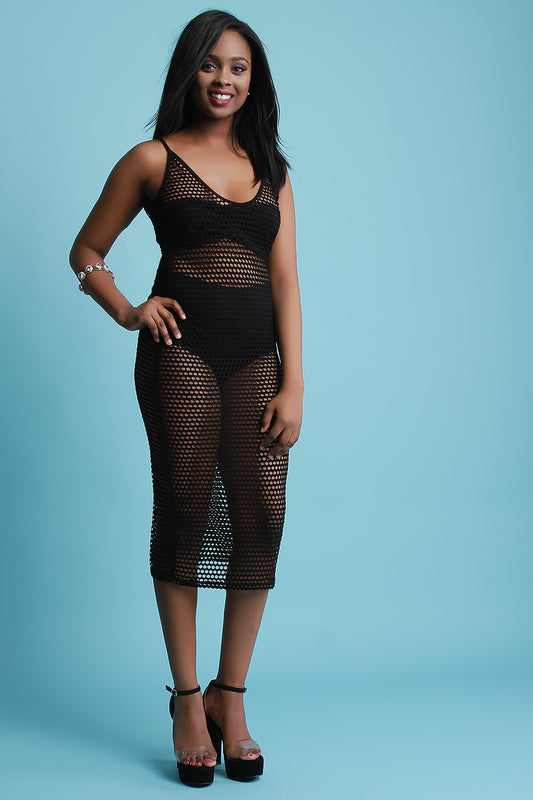 Honeycomb Mesh Cover-Up Midi Dress