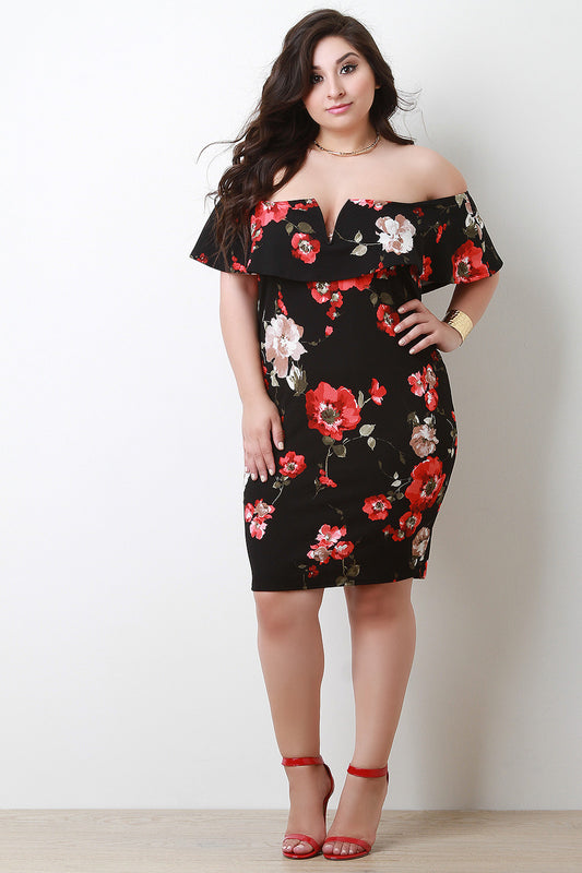 Sweetheart Flutter Bardot Floral Dress