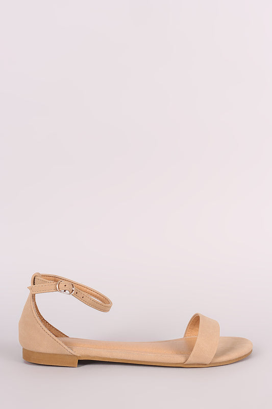 Bamboo Nubuck Open Toe Ankle Strap Flat Sandal