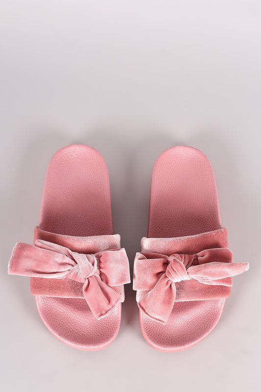 Velvet Bow Accent Slide Sandal