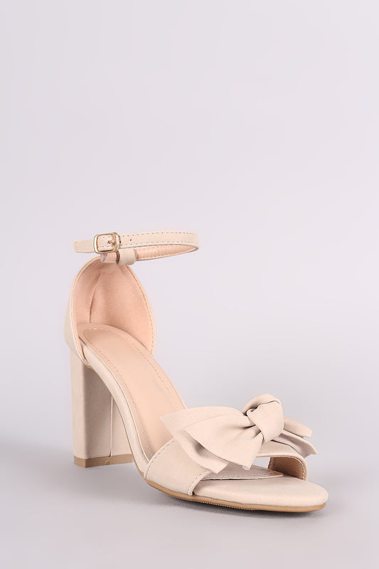 Nubuck Knotted Bow Ankle Strap Chunky Heel