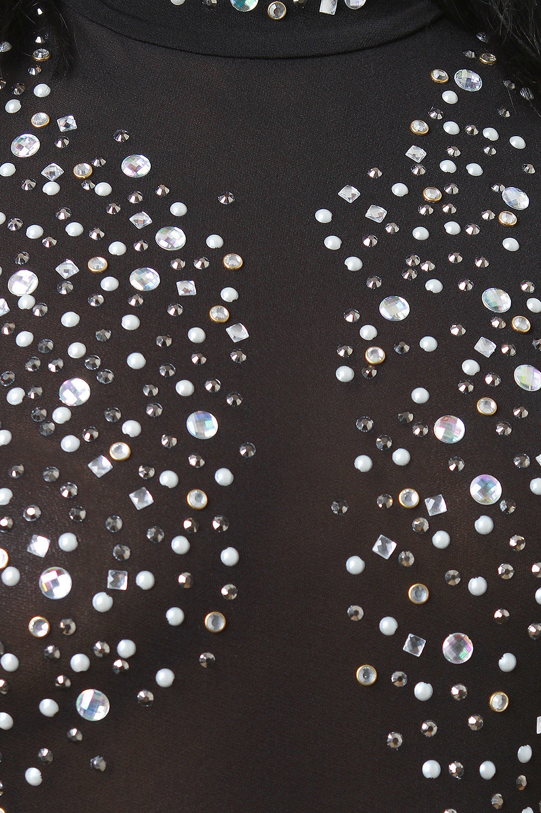 Bedazzled Mesh Mock Neck Fitted Jumpsuit