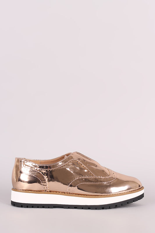 Qupid Perforated Patent Laceless Flatform Oxfords