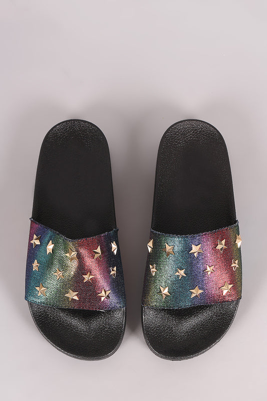 Qupid Stars Accent Open Toe Slide Sandal