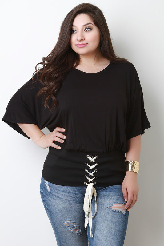 Corset Waist Dolman Sleeves Top