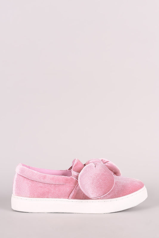 Velvet Oversized Knotted Bow Slip On Sneaker