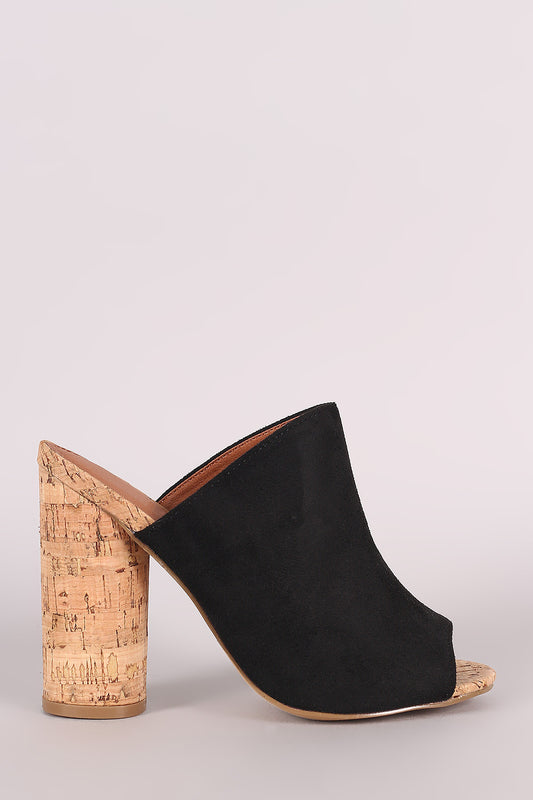Suede Peep Toe Slip On Mule Cylindrical-Heel