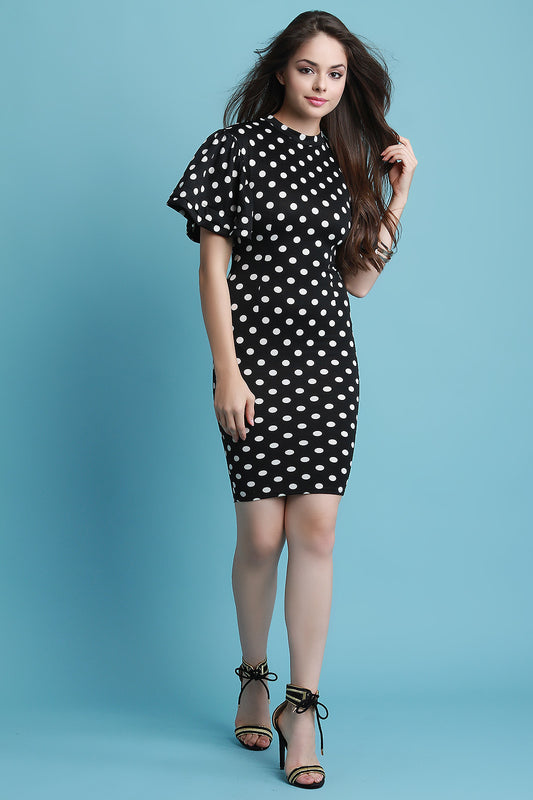 Polka Dot Short Bell Sleeve Midi Dress