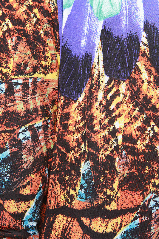 Vibrant Feather Print Floor Swept Cover-Up Cardigan
