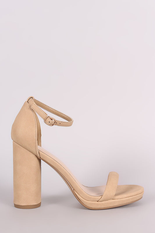 Delicious Nubuck Ankle Strap Open Toe Cylindrical-Heel