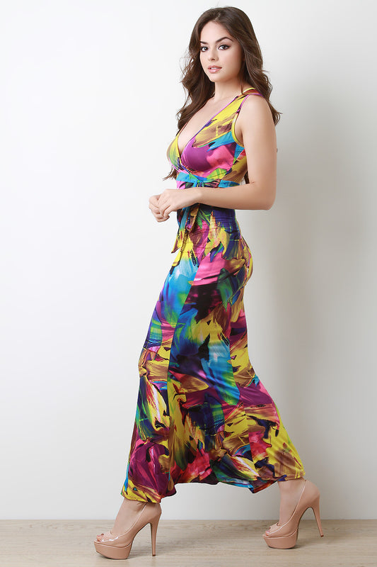 Surplice Color Stroke Mermaid Maxi Dress