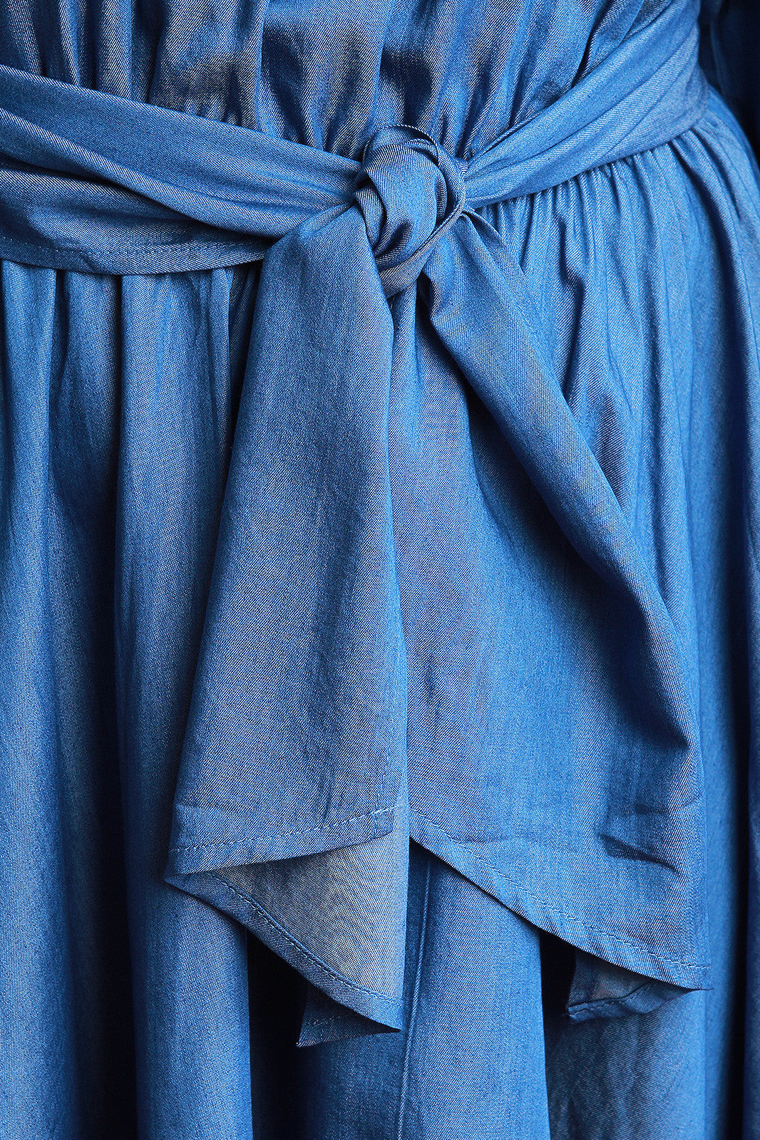 Chambray Off The Shoulder Waist Tie High Low Dress