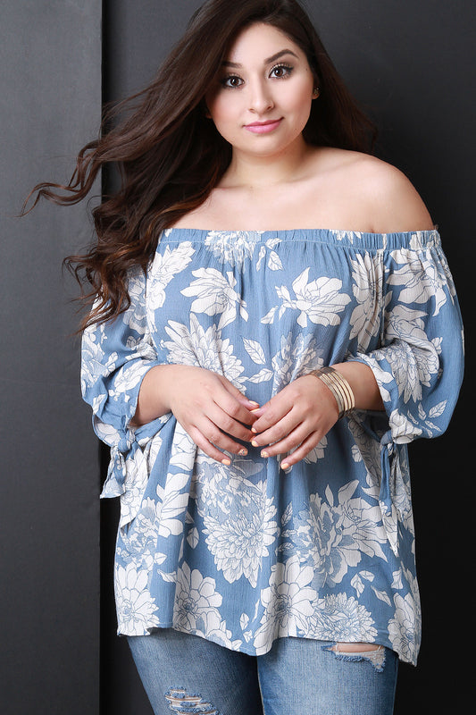 Floral Bardot Quarter Sleeves Top