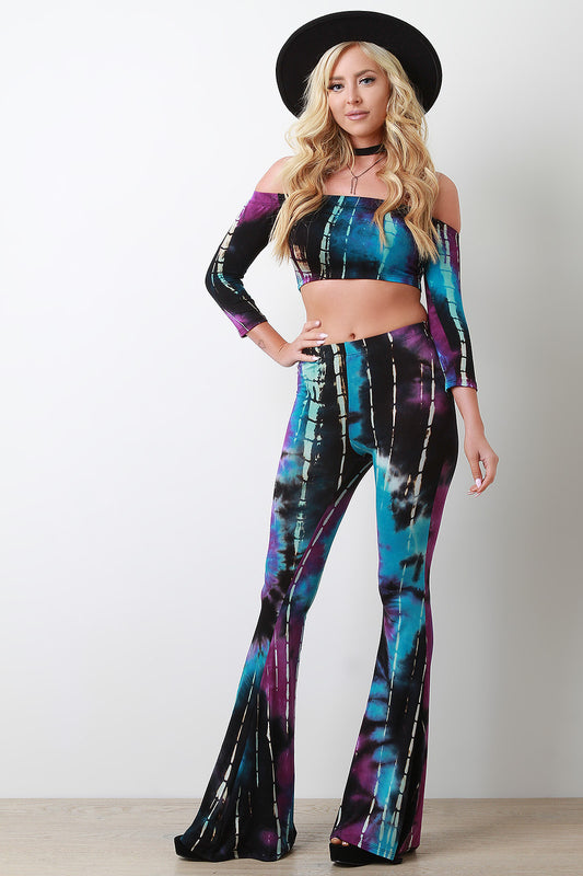Tie-Dye Jersey Knit Flare High Waisted Pants