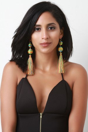 Rainbow Double Ball Tassel Earrings
