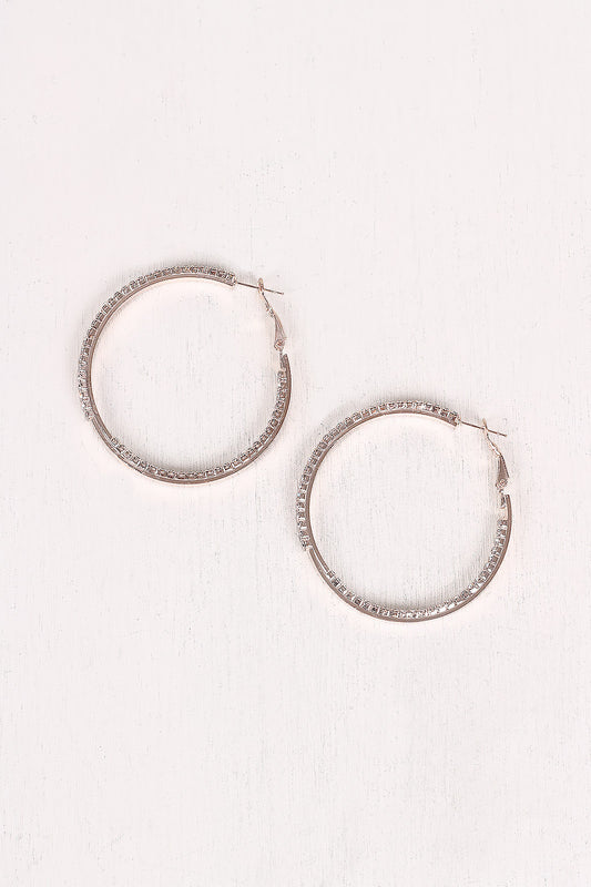 Double Row Rhinestones Hoop Earrings
