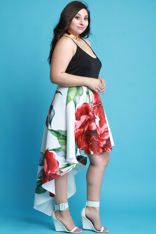Full Floral High Low Skater Maxi Skirt