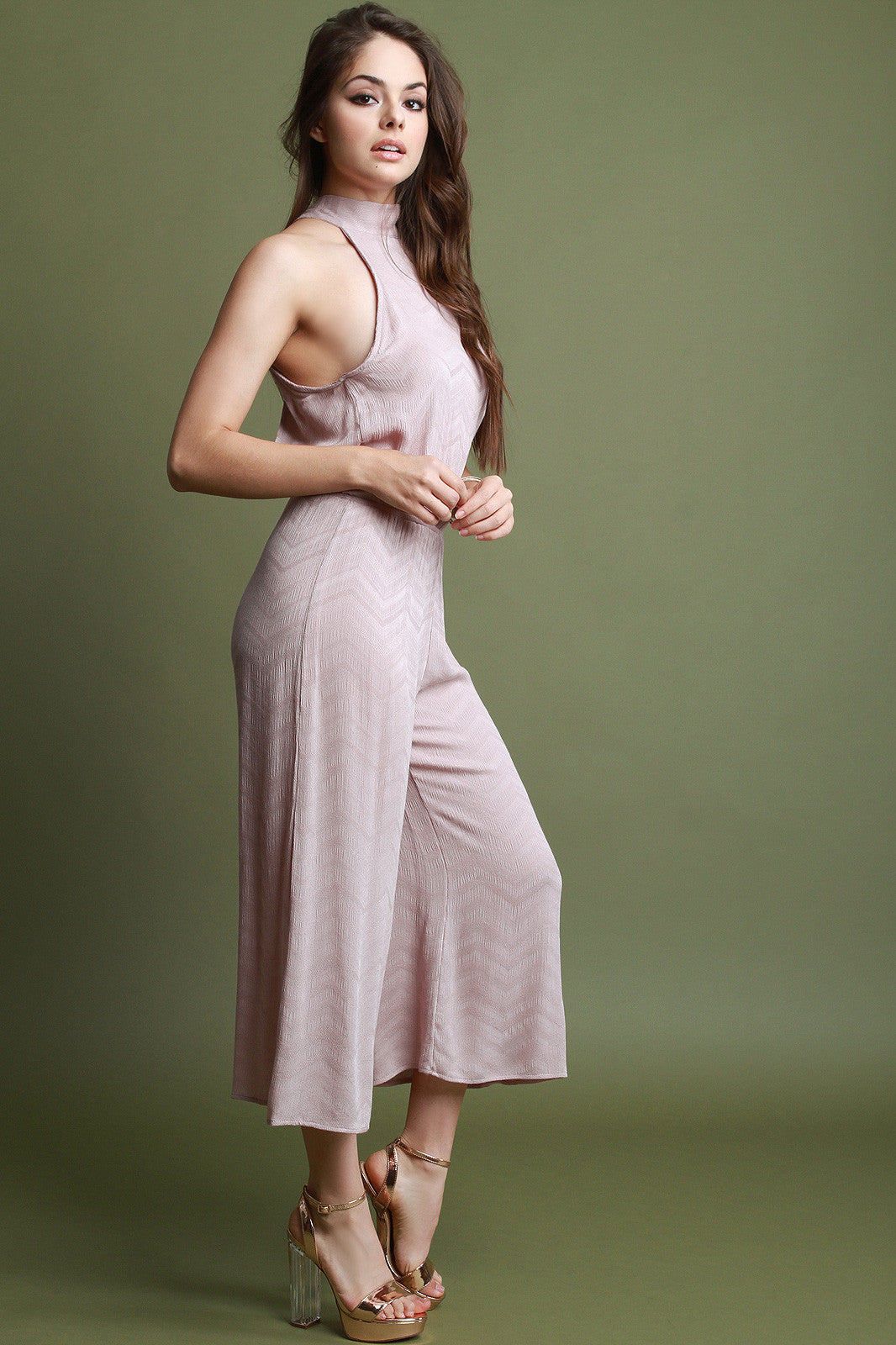 Chevron Knit Cutaway Goucho Jumpsuit