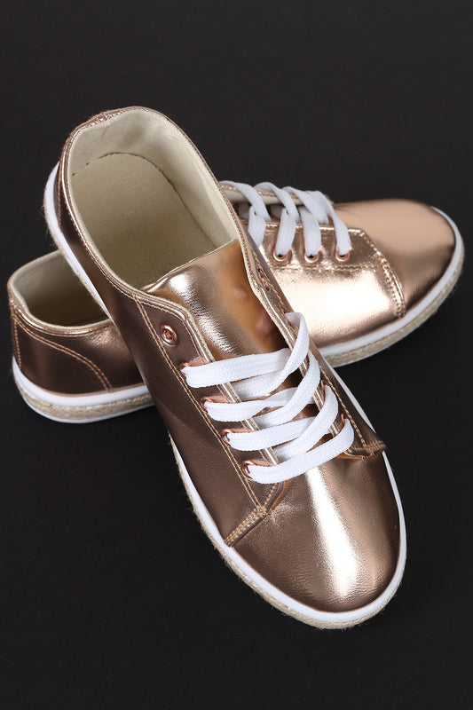 Bamboo Metallic Lace Up Low Top Braided Jute Trim Sneaker
