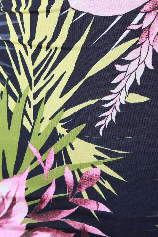 Tropical Slit Bodycon Midi Dress