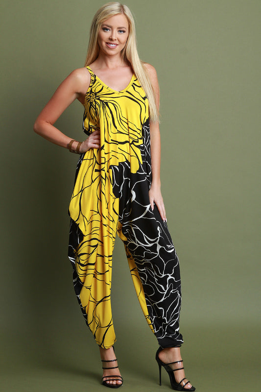 Contrast Floral Harem Jumpsuit