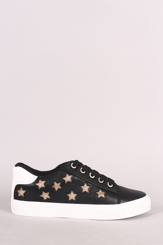 Glitter Stars Accent Lace Up Sneaker