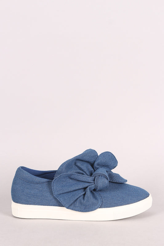 Denim Oversized Bow Accent Slip-On Sneaker