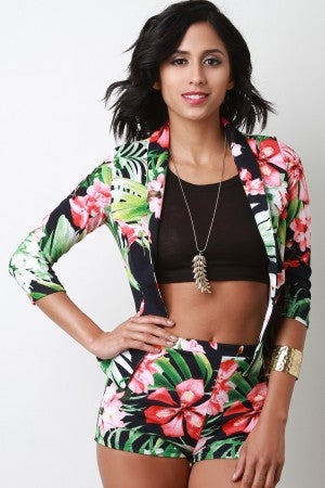 Blazer With Shorts Tropic Print Set