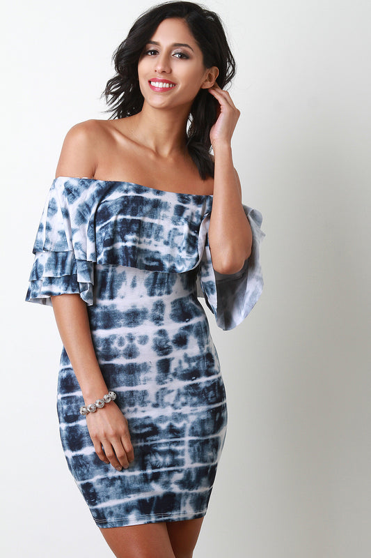 Tie Dye Flutter Sleeves Bardot Bodycon Dress
