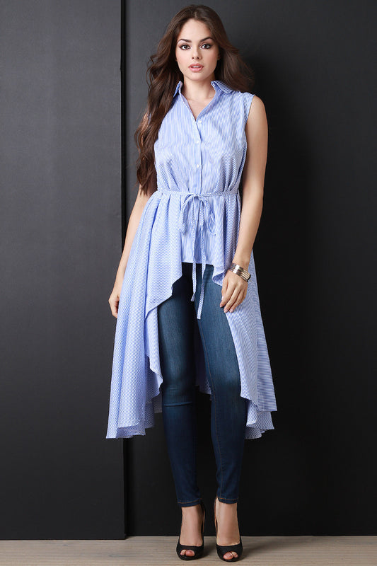 Striped Button-Up High Low Shirt Top