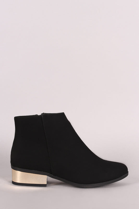 Bamboo Suede Almond Toe Metallic Heeled Ankle Booties