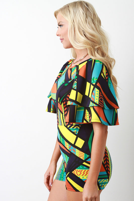 Tribal Dashiki Print Flutter Sleeve Romper