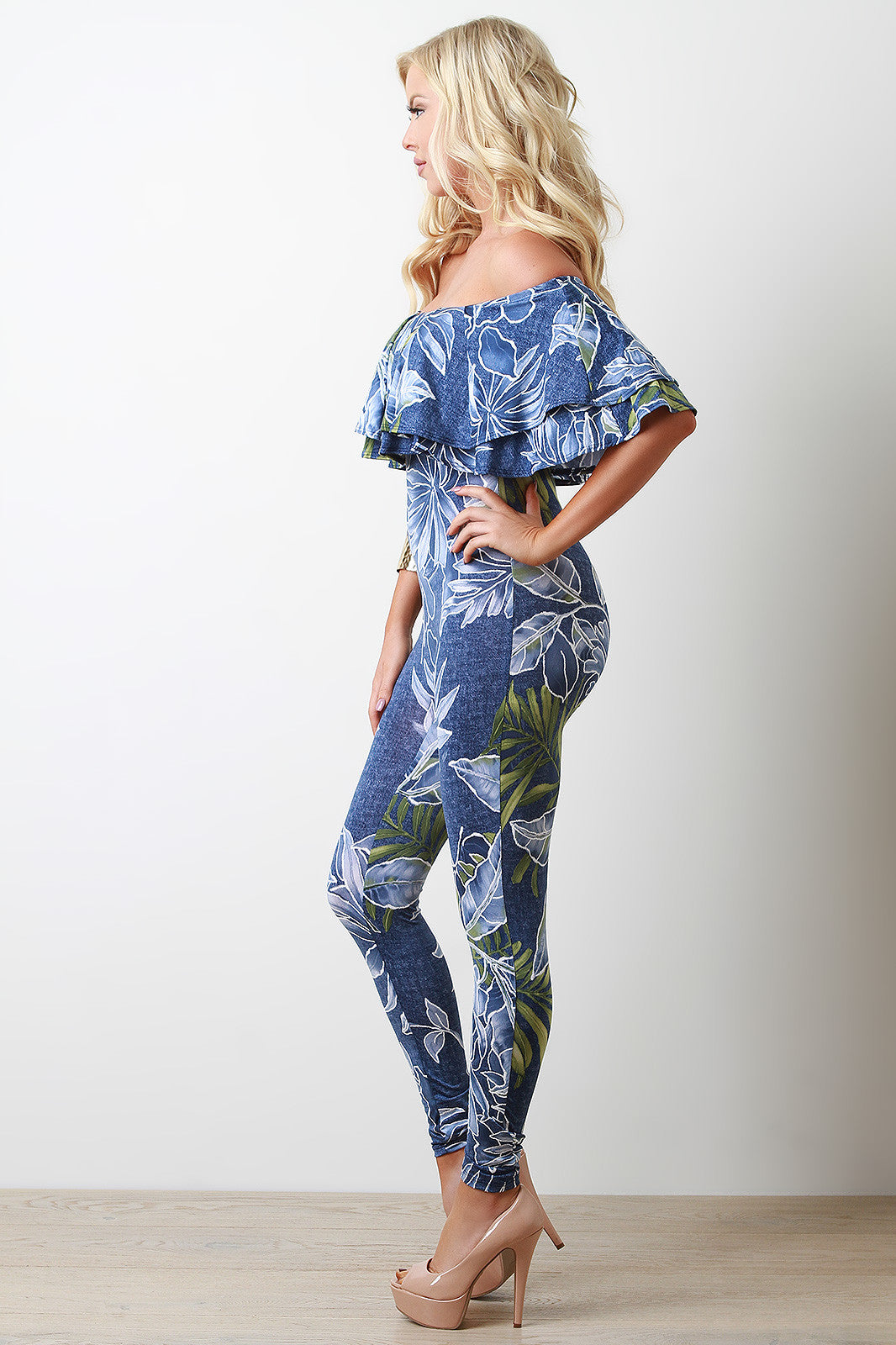 Bardot Tiered Ruffle Floral Leaf Jumpsuit