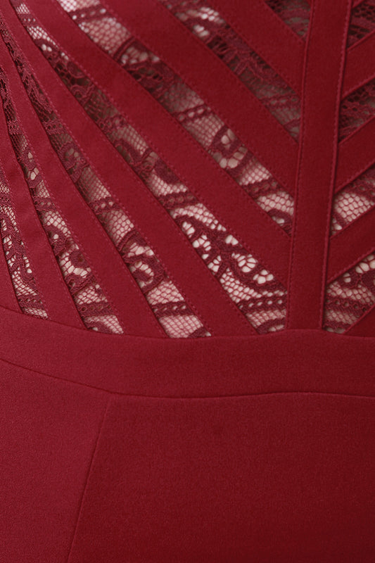 Mock Neck Stripe Lace Contrast Sheath Dress