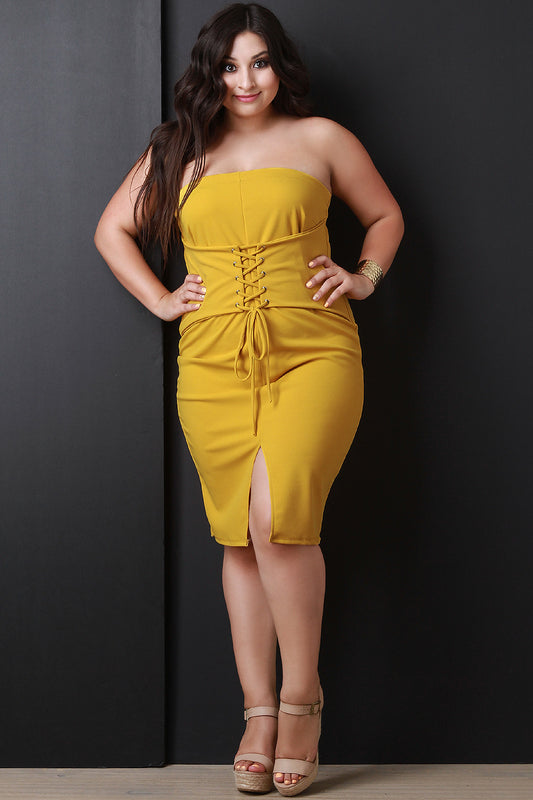 Front Corset Lace Up Tube Dress