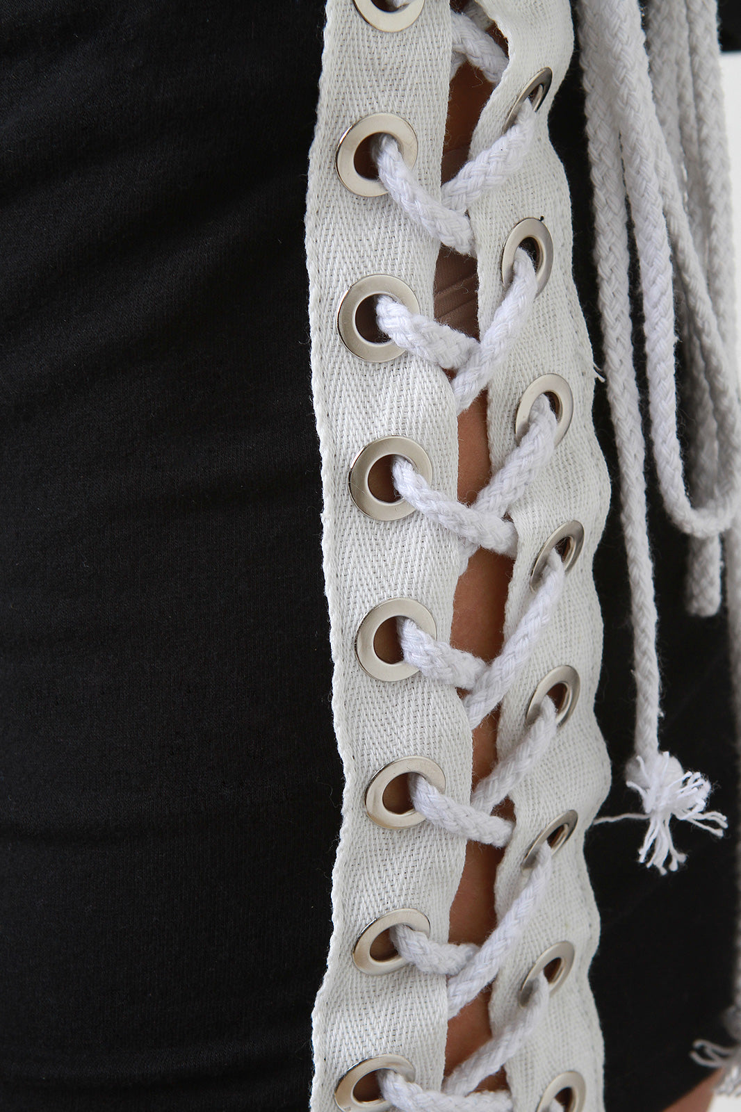 Bardot Crop Top Lace Up Sides High Waisted Shorts Set