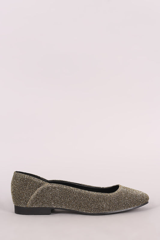 Qupid Metallic Glitter Mesh Round Toe Ballet Flat