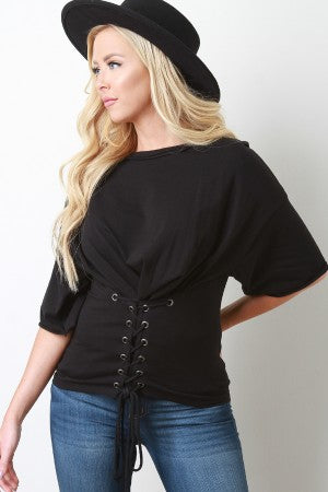 Corset Waist Dolman Sleeves Tee