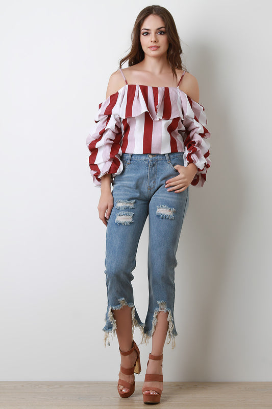 Distress Bottom Hem Denim Jeans