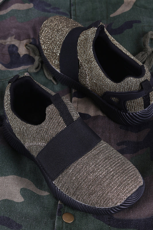 Qupid Glitter Knit Rigged Slip On Sneaker