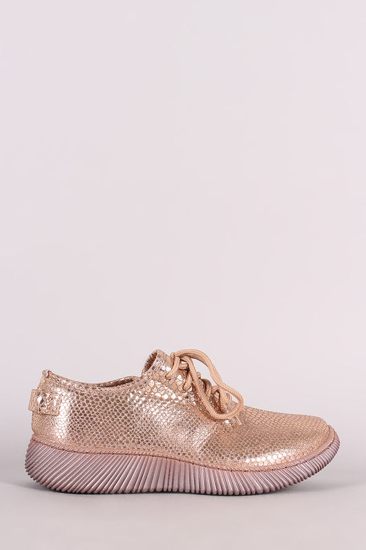 Bamboo Snakeskin Lace-Up Sneakers