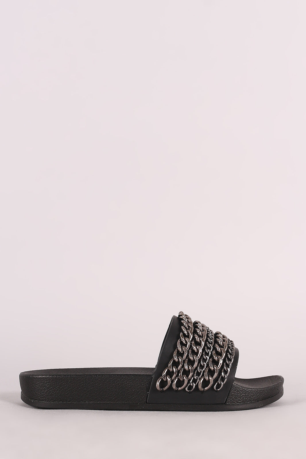 Chain Embellished Open Toe Slide Sandal